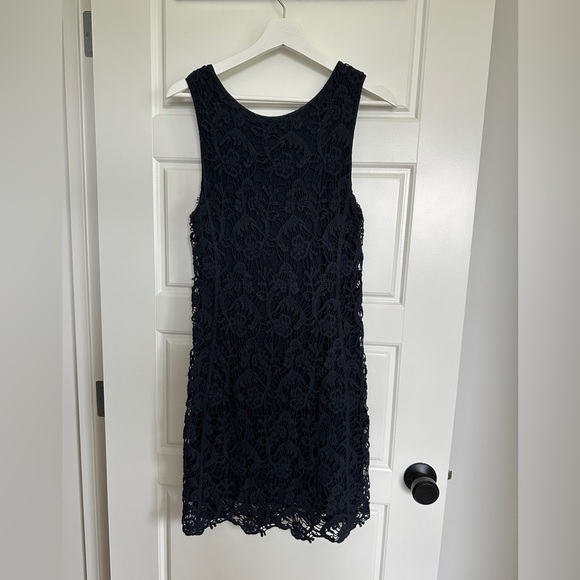 Blue Sleeveless Scoop Neck Chunky Lace Lined Mini Dress - Picture 1 of 3